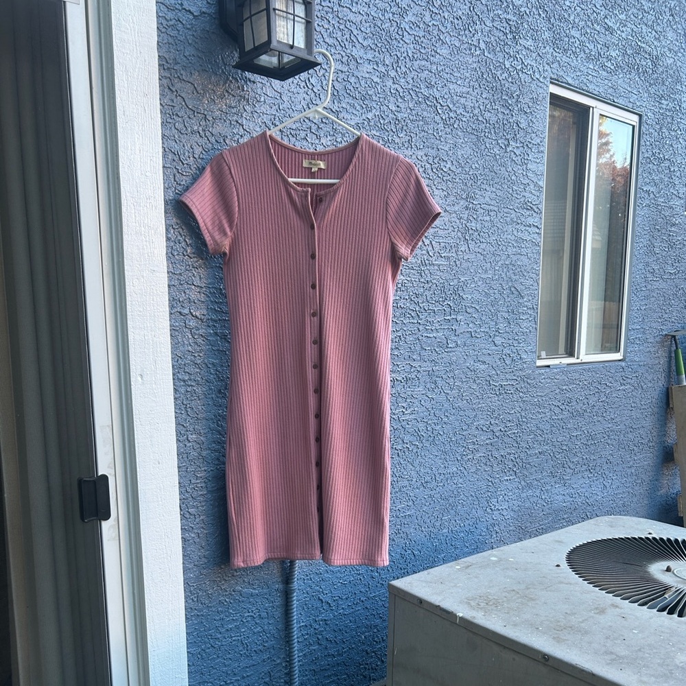 Madewell Pink Ribbed Button-Down Dress